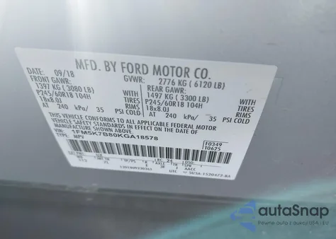 2019 Ford Explorer from USA, damaged, VIN 1FM5K7B80KGA18578